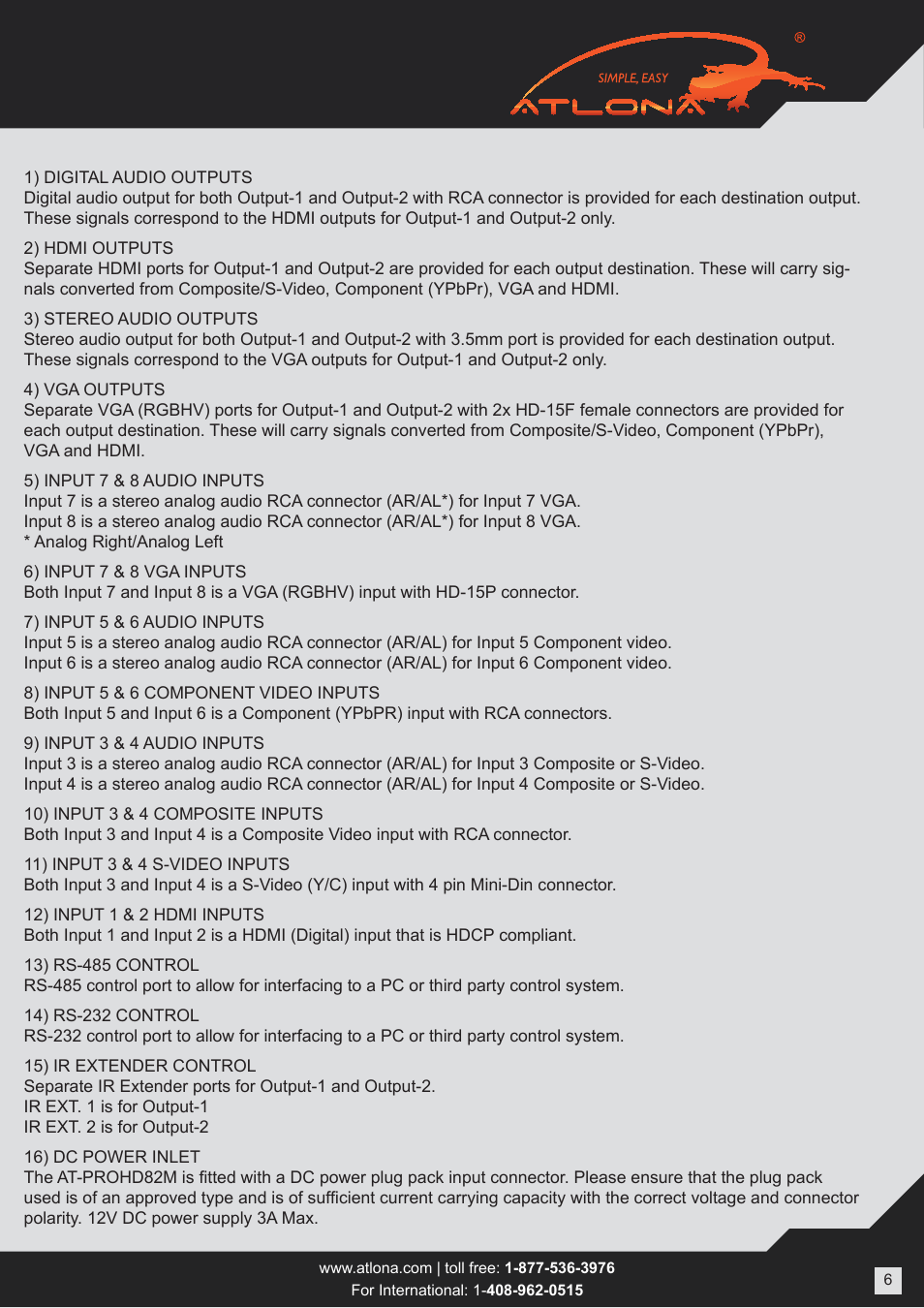 Atlona AT PROHD82M User Manual | Page 6 / 12