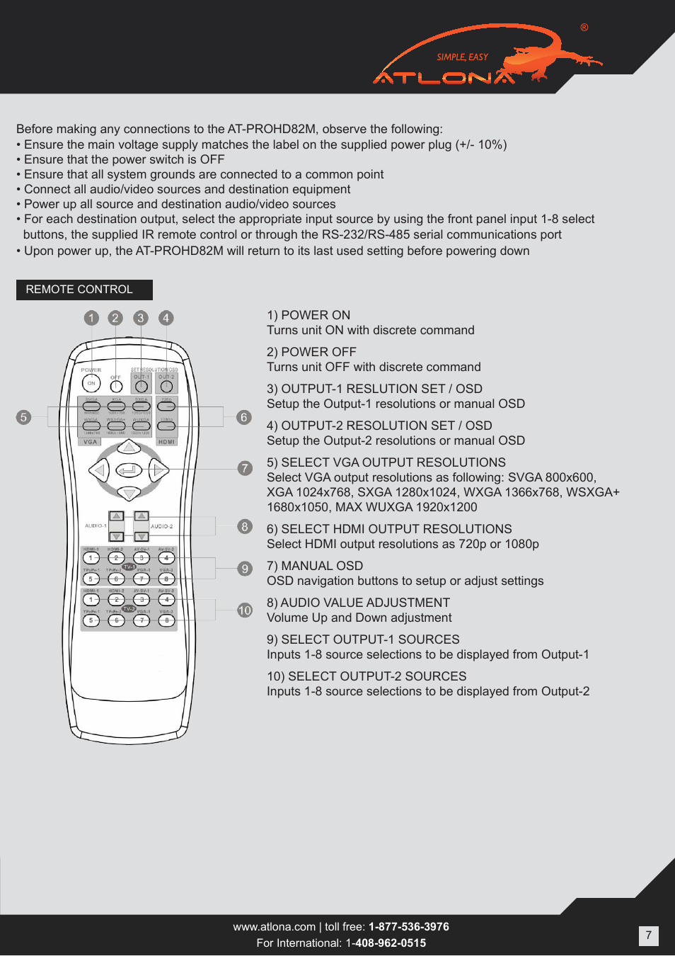 Atlona AT PROHD82M User Manual | Page 7 / 12