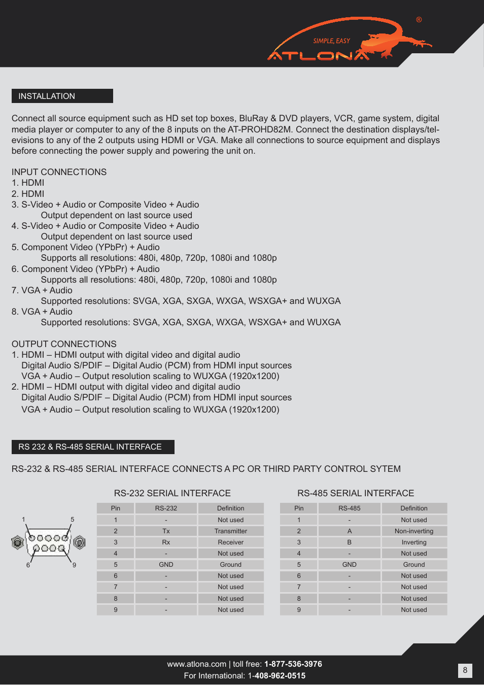 Atlona AT PROHD82M User Manual | Page 8 / 12