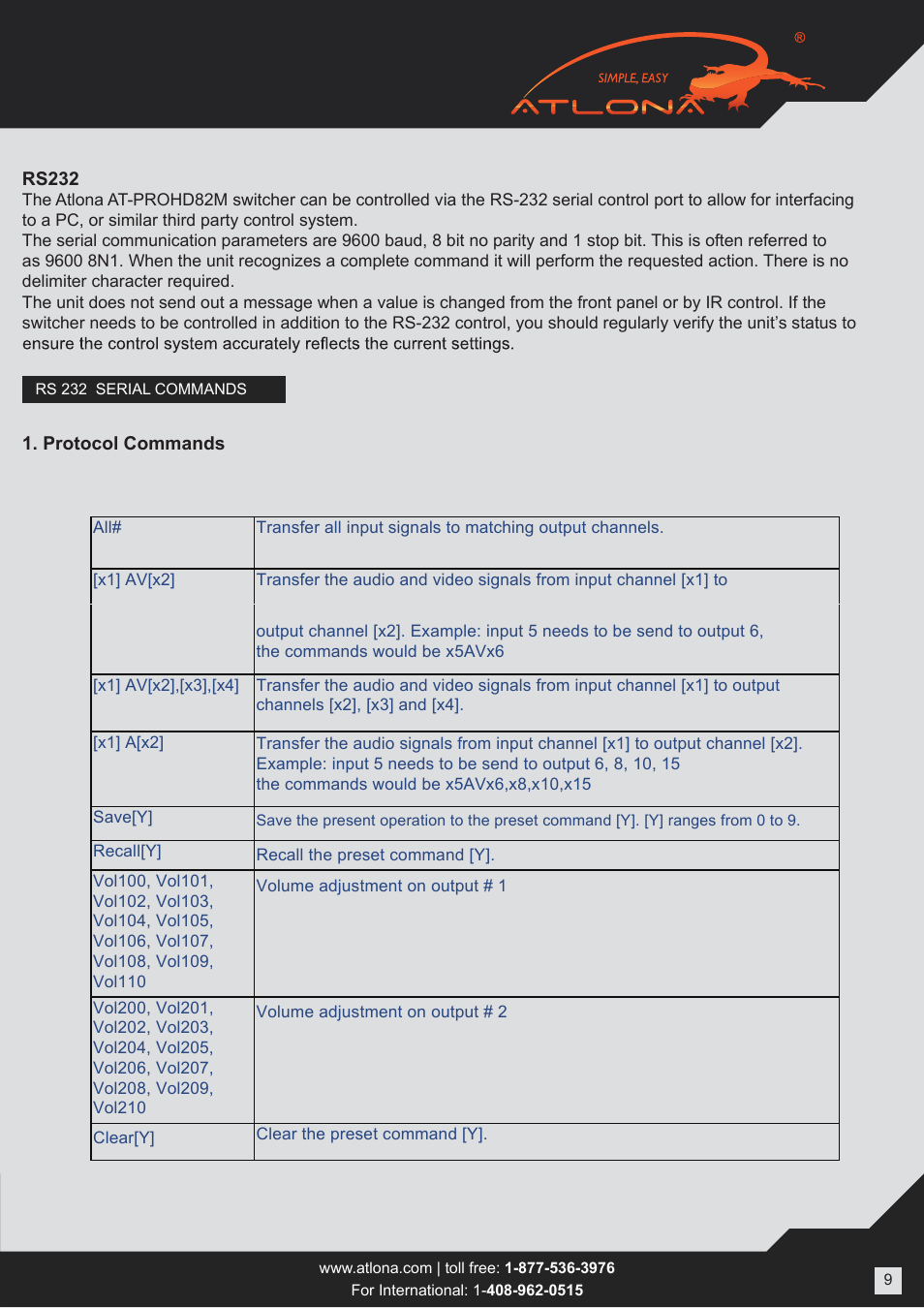 Atlona AT PROHD82M User Manual | Page 9 / 12