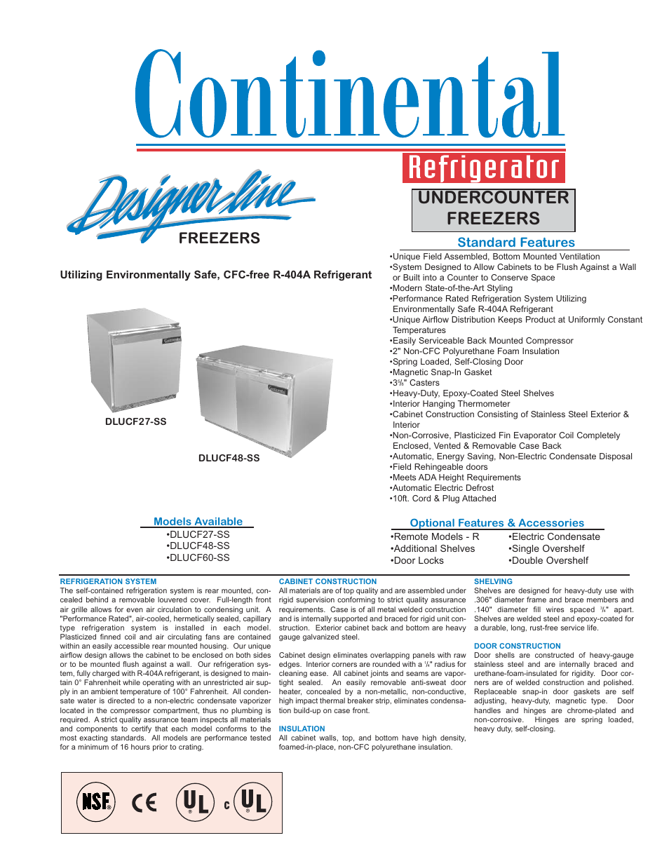Continental Refrigerator DLUCF48-SS User Manual | 2 pages