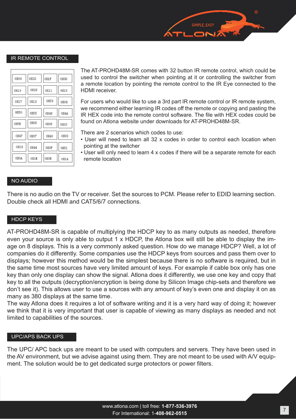 Atlona AT PROHD48M SR User Manual | Page 7 / 14