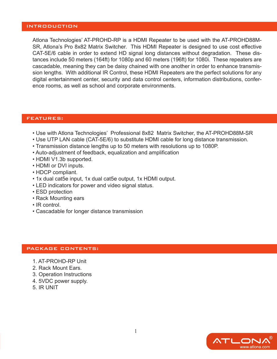 Atlona AT PROHD RP User Manual | Page 3 / 8