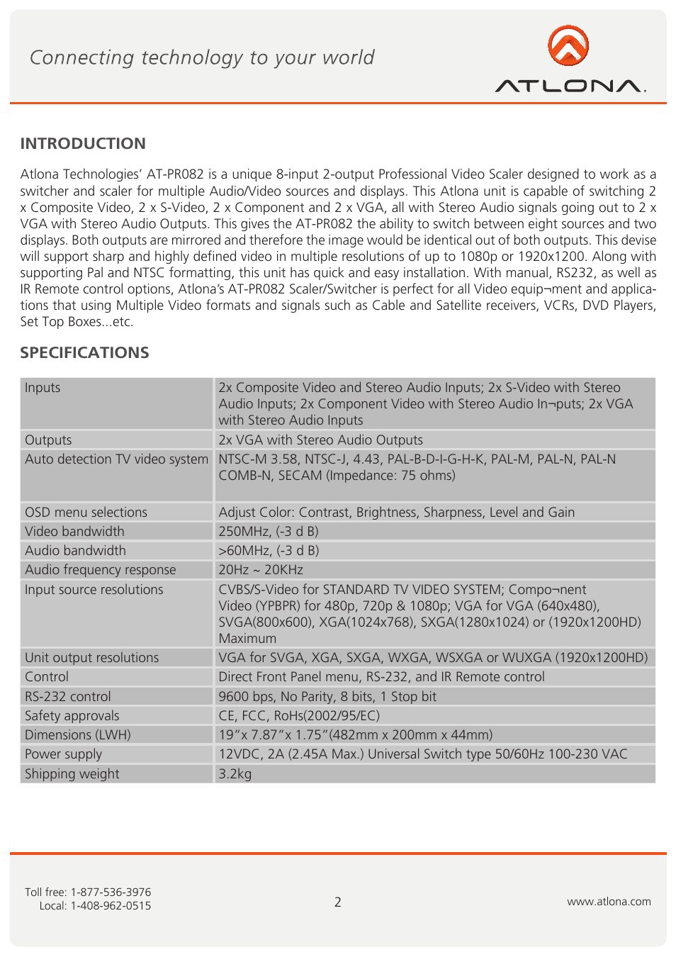 Atlona AT PRO82 User Manual | Page 3 / 12