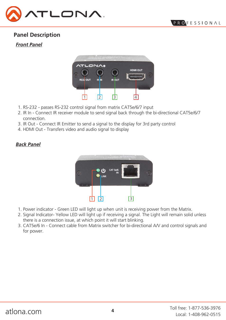 Panel description | Atlona AT PRO3HDREC User Manual | Page 4 / 9
