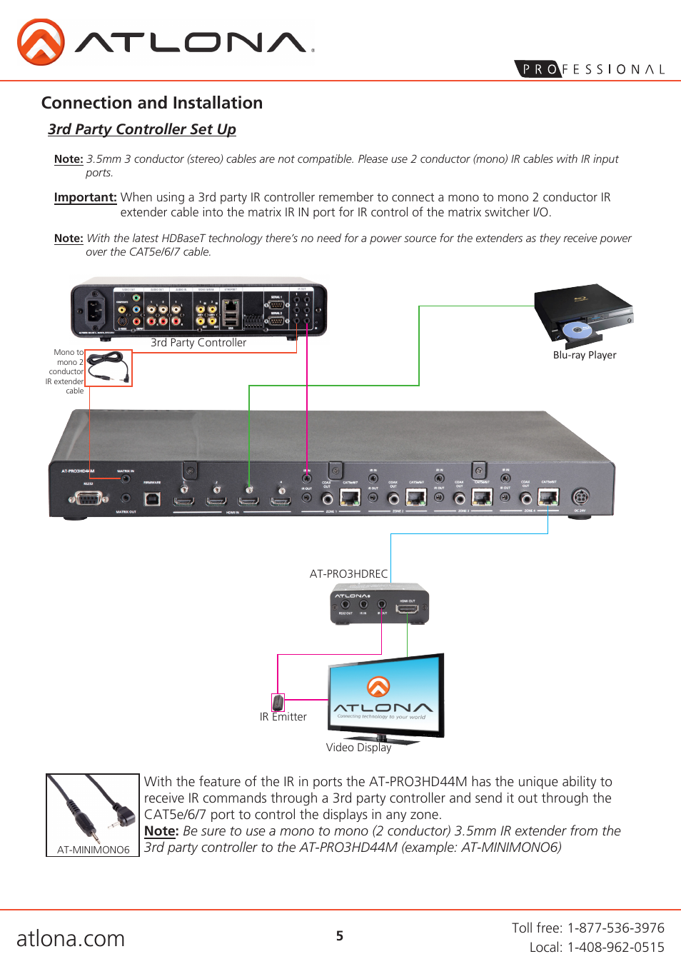 Connection and installation | Atlona AT PRO3HDREC User Manual | Page 5 / 9
