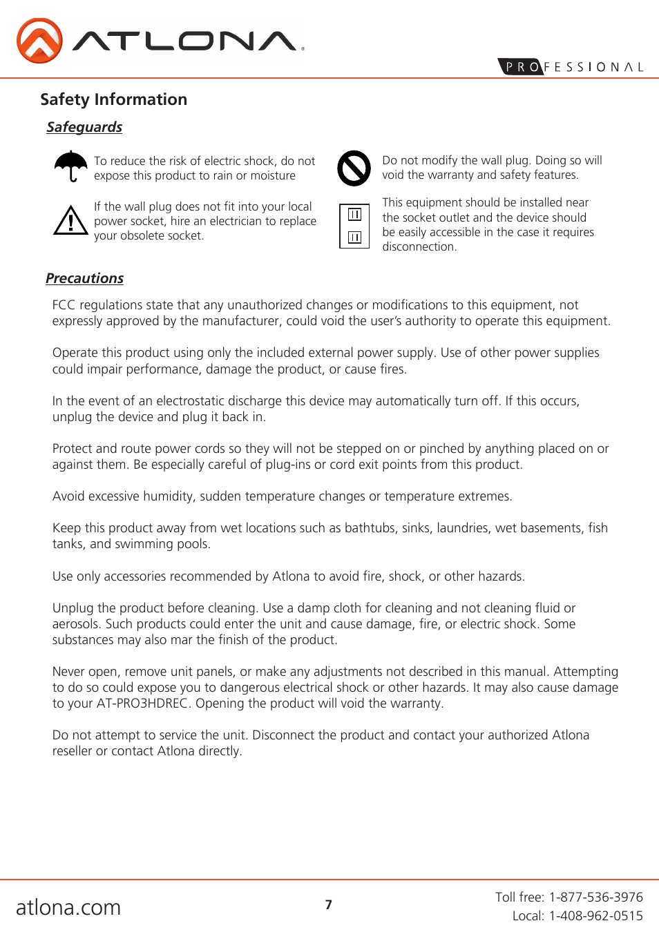 Safety information | Atlona AT PRO3HDREC User Manual | Page 7 / 9