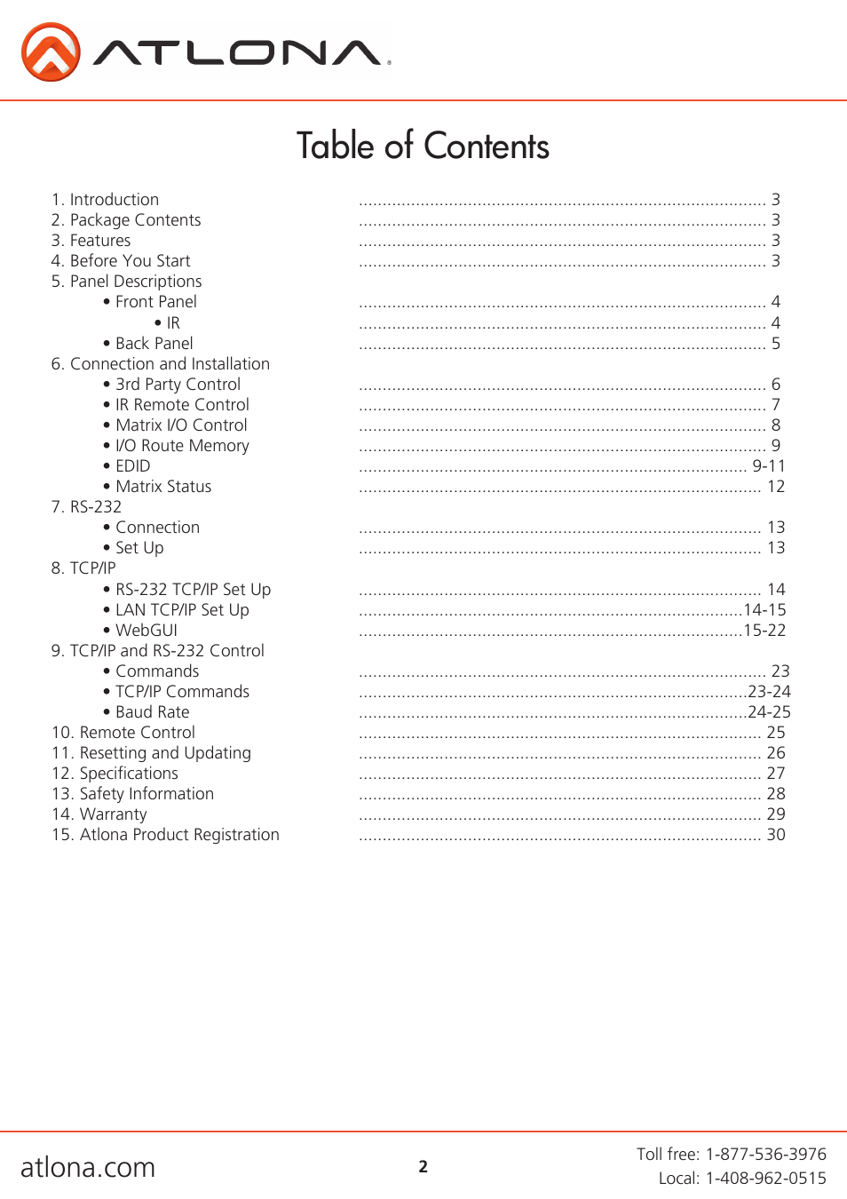 Atlona AT PRO3HD66M User Manual | Page 2 / 30