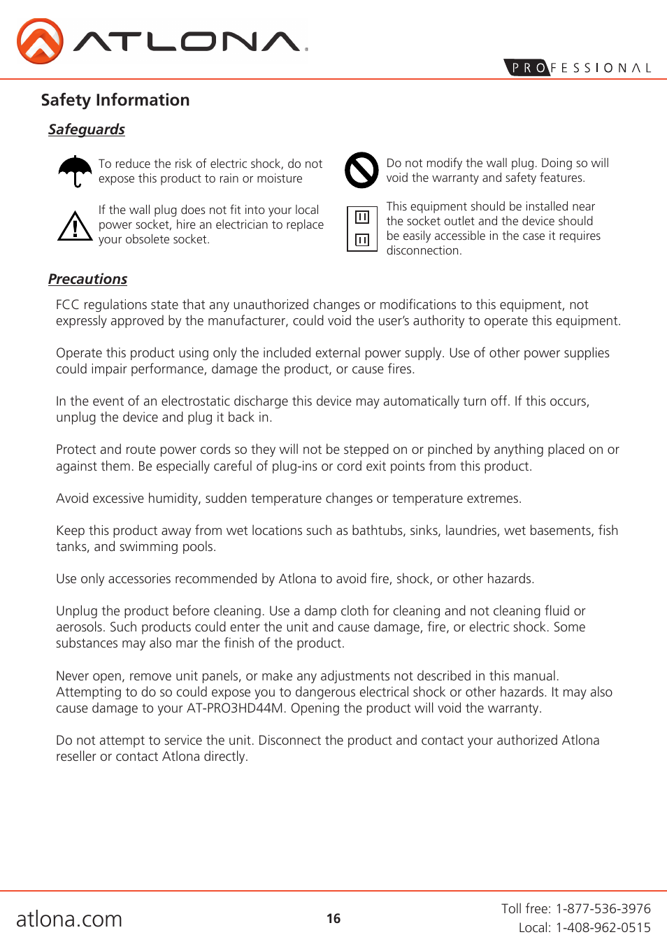 Safety information | Atlona AT PRO3HD44M User Manual | Page 16 / 18