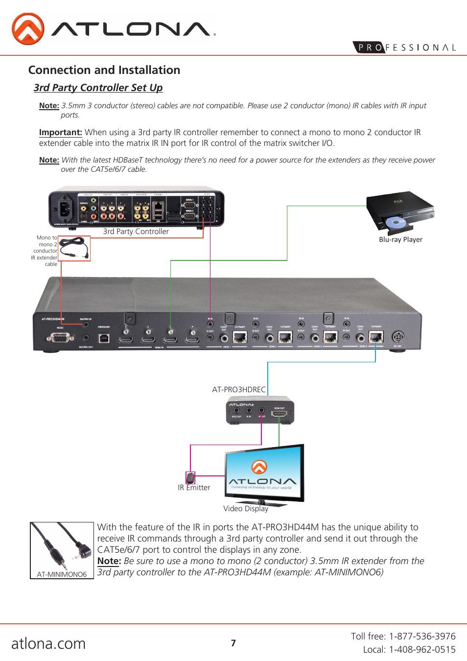 Connection and installation | Atlona AT PRO3HD44M User Manual | Page 7 / 18