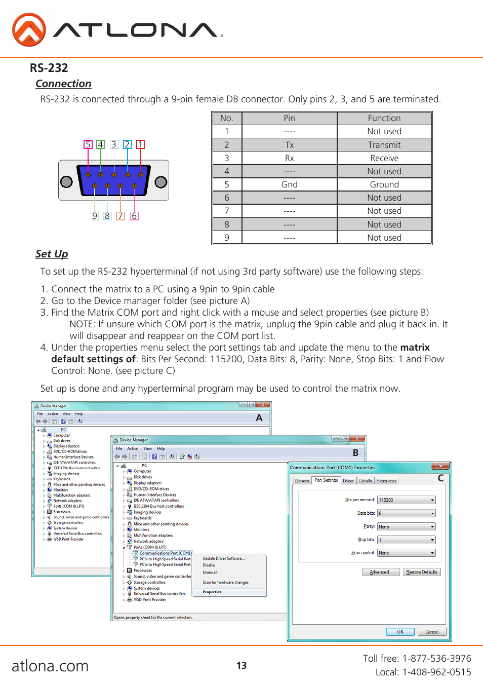 Rs-232 | Atlona AT PRO3HD44M V3 User Manual | Page 13 / 29