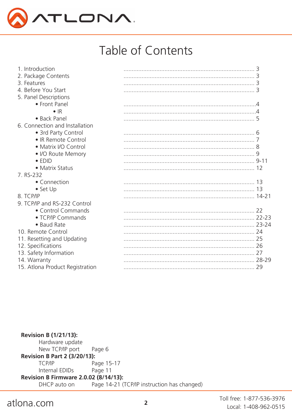 Atlona AT PRO3HD44M V3 User Manual | Page 2 / 29