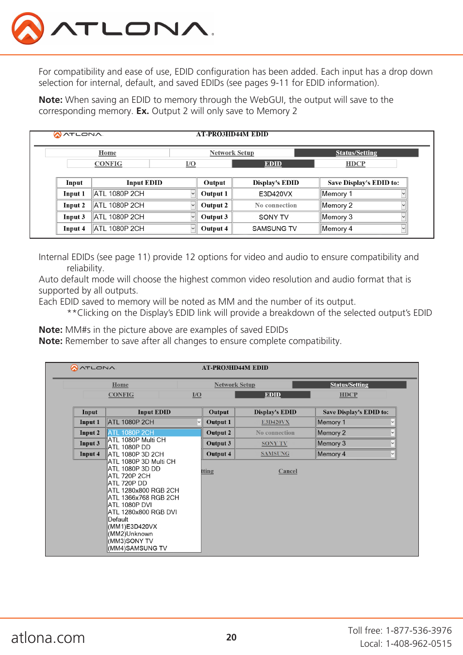 Atlona AT PRO3HD44M V3 User Manual | Page 20 / 29