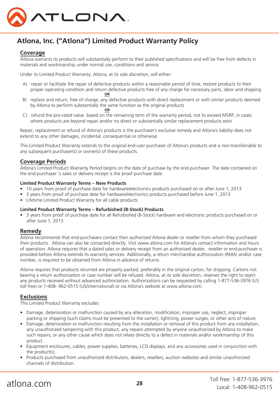 Atlona AT PRO3HD44M V3 User Manual | Page 28 / 29