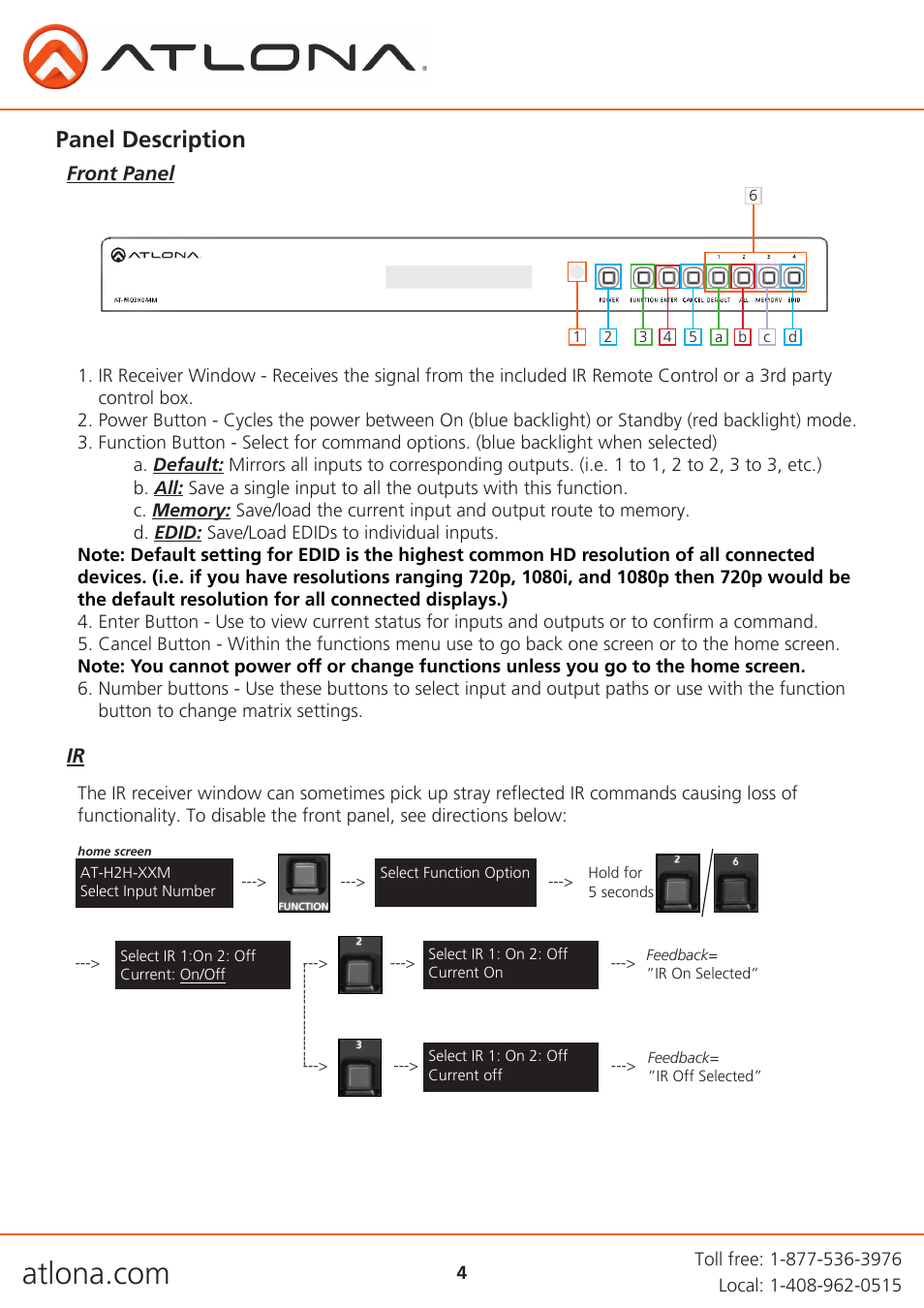 Panel description | Atlona AT PRO3HD44M V3 User Manual | Page 4 / 29