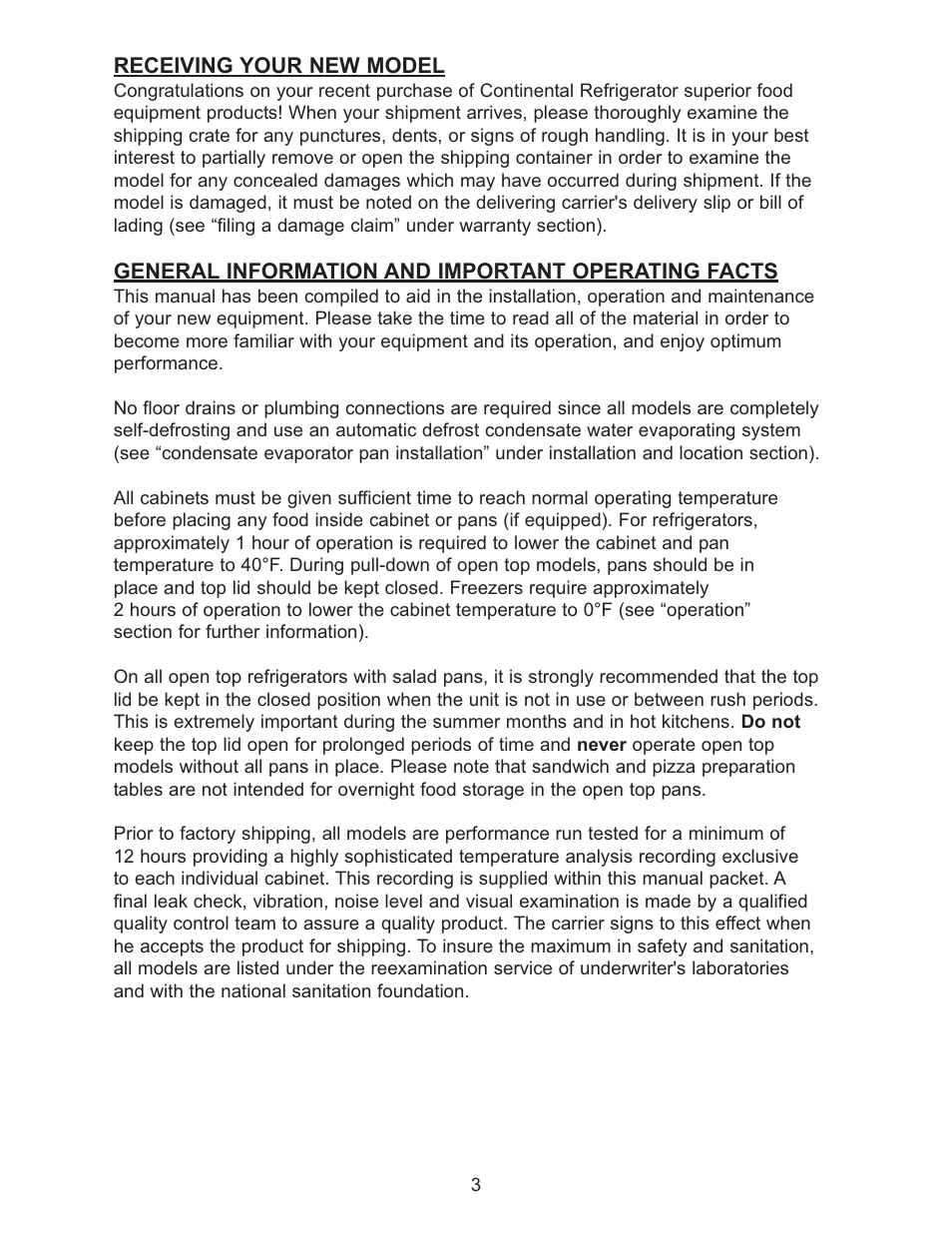 Continental Refrigerator Undercounter Refrigerator and Freezer Pizza Preparation Table User Manual | Page 3 / 33