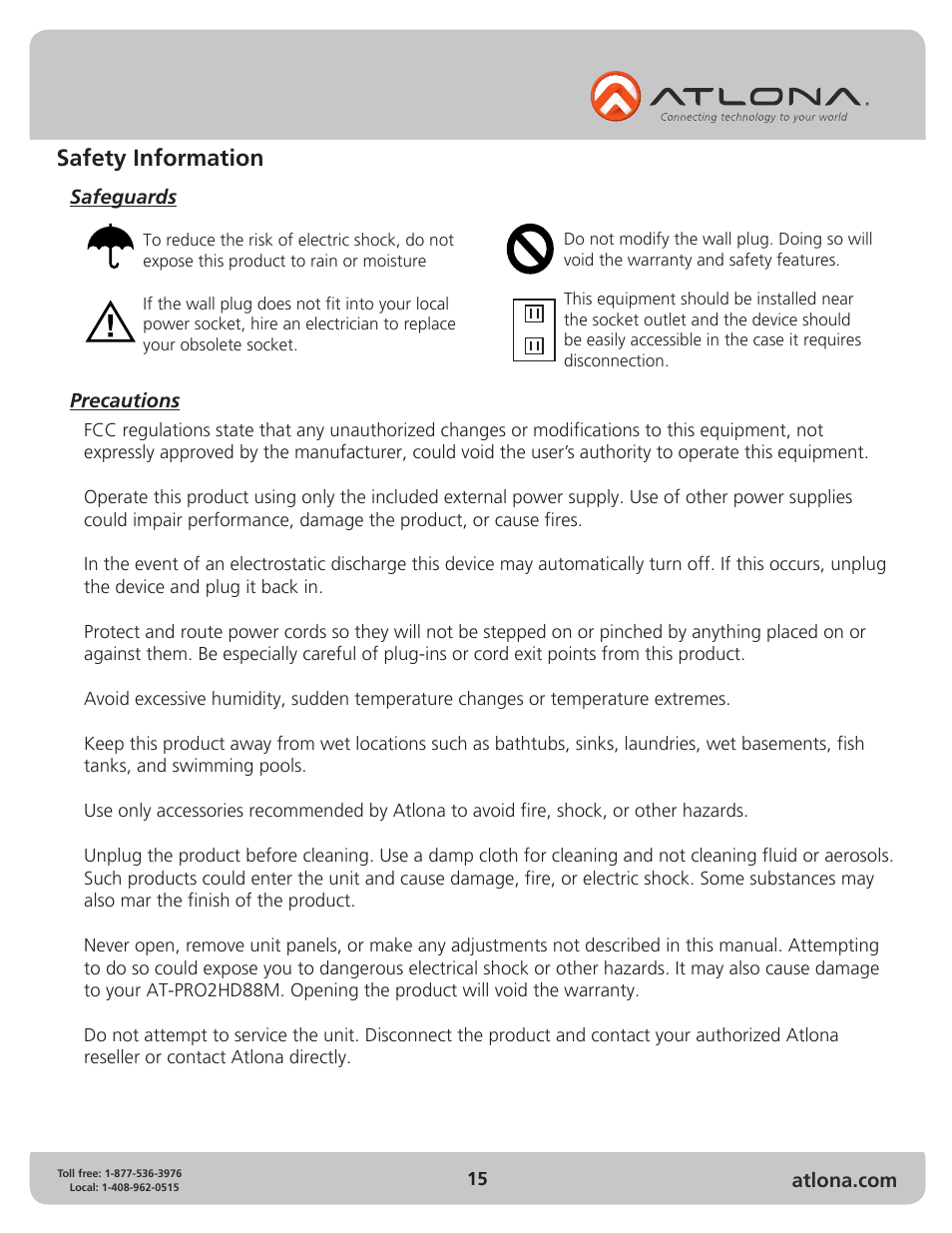 Safety information | Atlona AT PRO2HD88M User Manual | Page 15 / 17