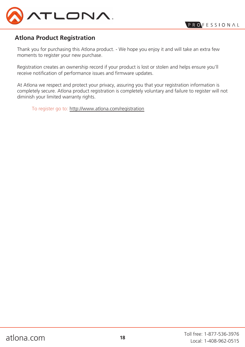 Atlona AT PRO2HD88M V3 User Manual | Page 18 / 18