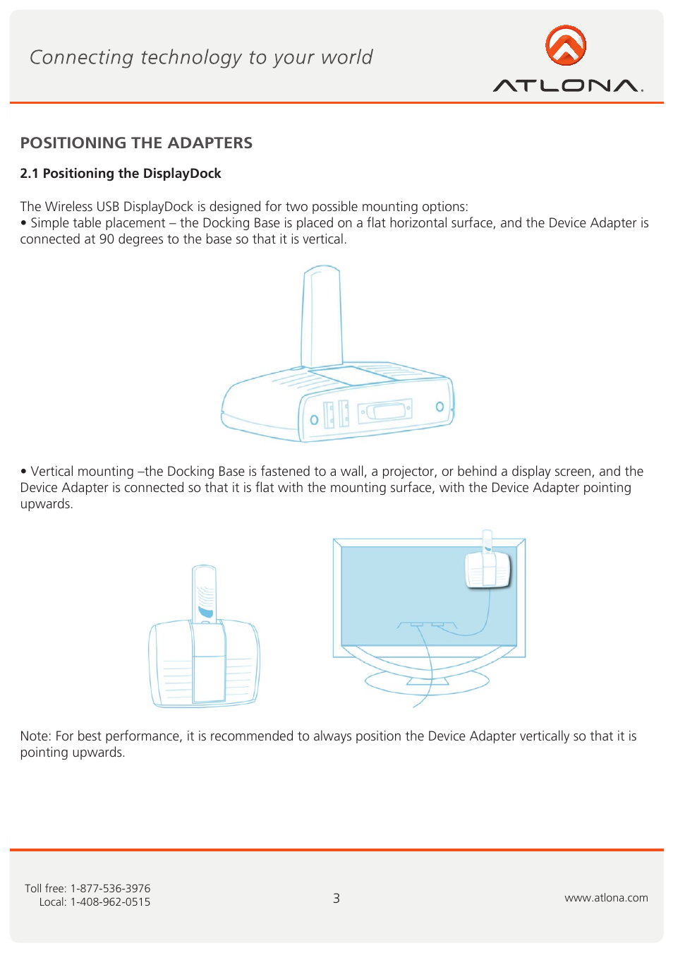 Positioning the adapters | Atlona AT PCLINK User Manual | Page 4 / 36