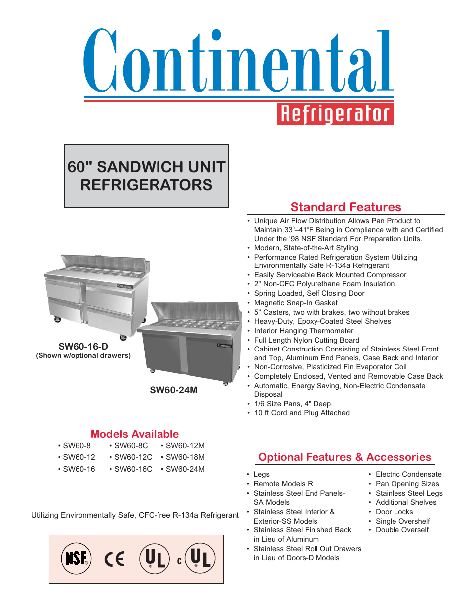 Continental Refrigerator SW60-24M User Manual | 2 pages