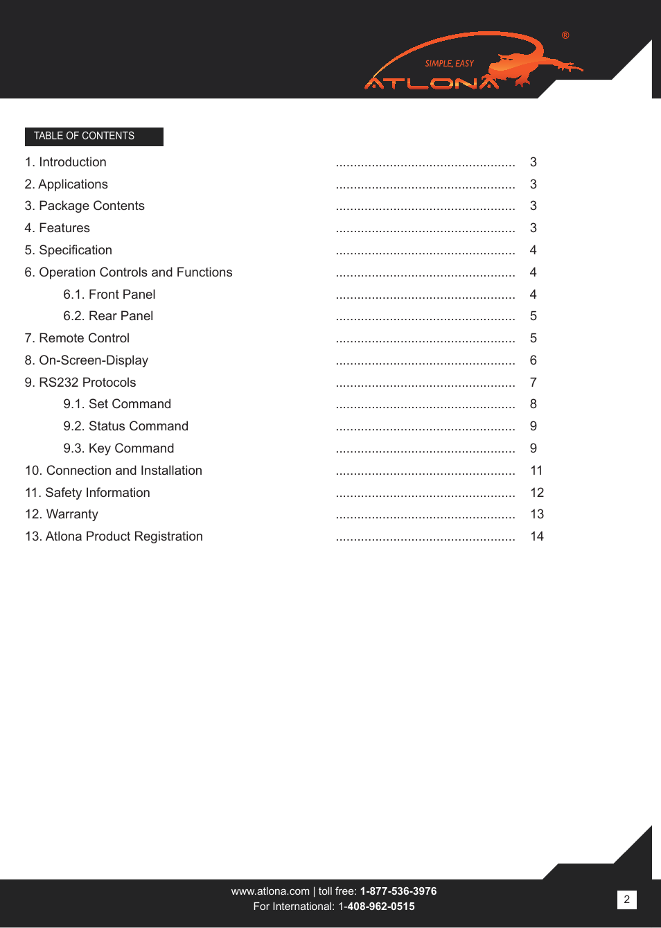 Atlona AT LINE PRO5 User Manual | Page 2 / 16