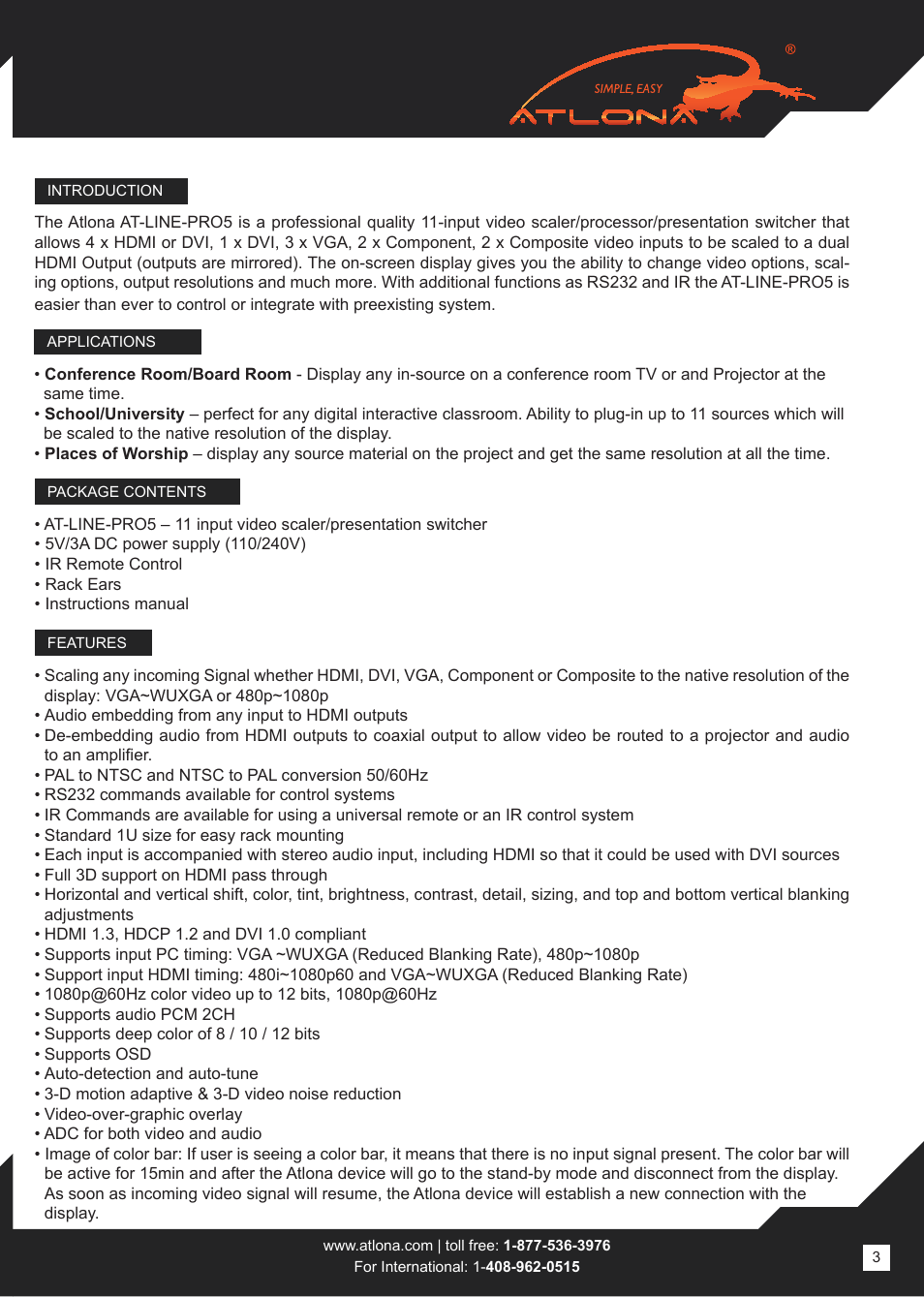 Atlona AT LINE PRO5 User Manual | Page 3 / 16