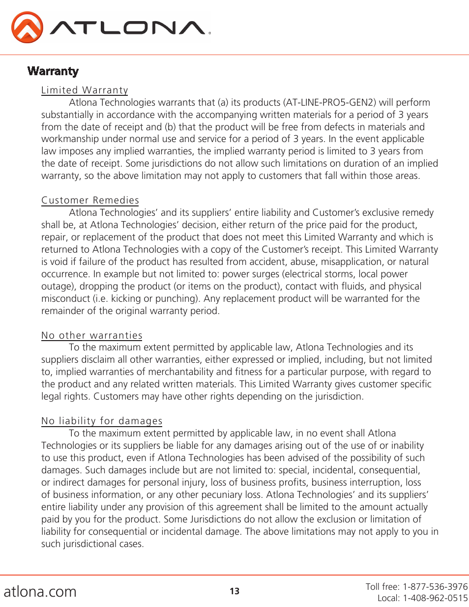 Atlona AT LINE PRO5 GEN2 V3 User Manual | Page 13 / 14