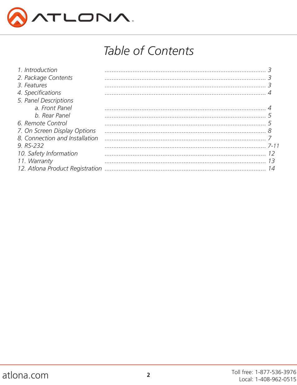 Atlona AT LINE PRO5 GEN2 V3 User Manual | Page 2 / 14