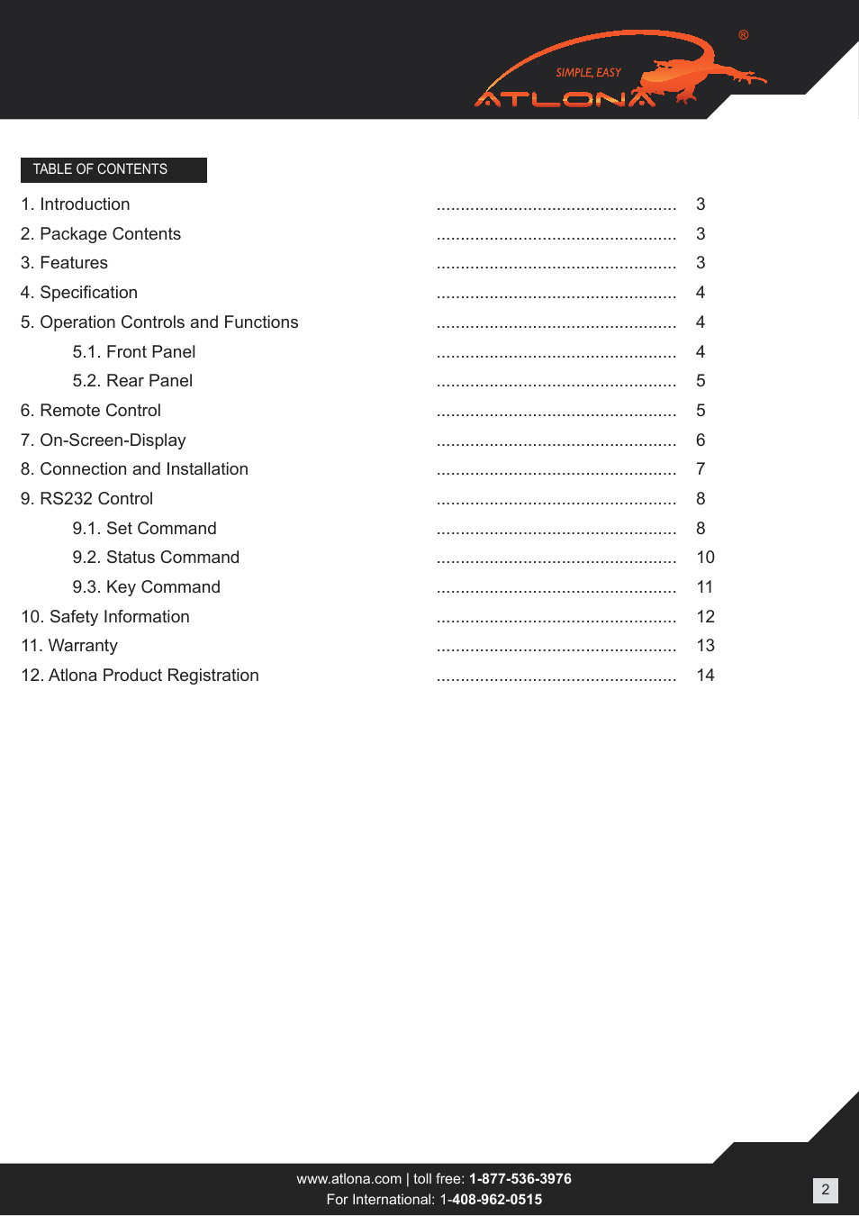 Atlona AT LINE PRO4 User Manual | Page 2 / 14