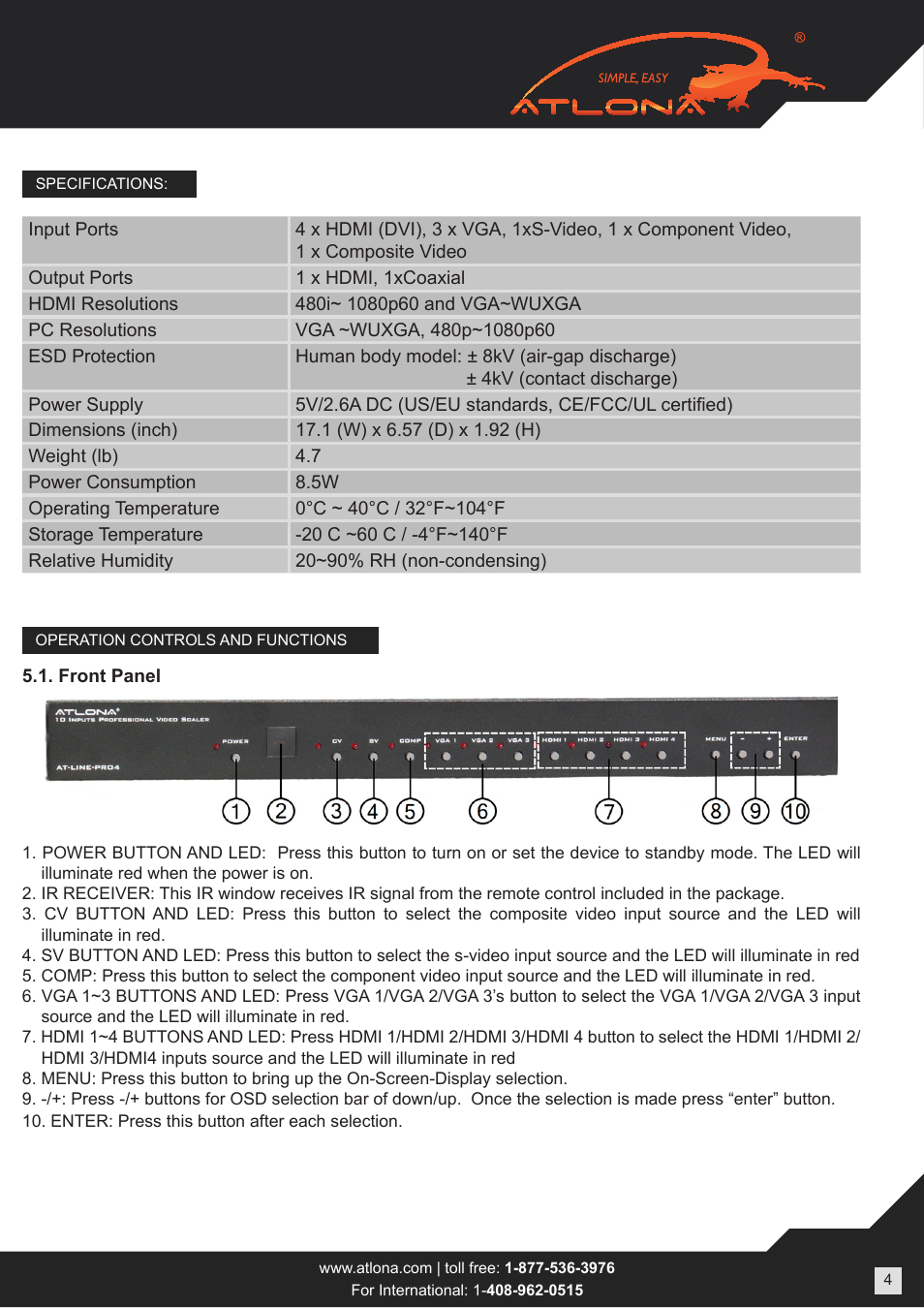 Atlona AT LINE PRO4 User Manual | Page 4 / 14