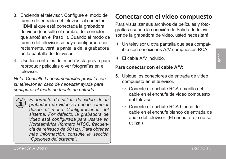 Conectar con el video compuesto | COBY SNAPP CAM4505 User Manual | Page 111 / 214