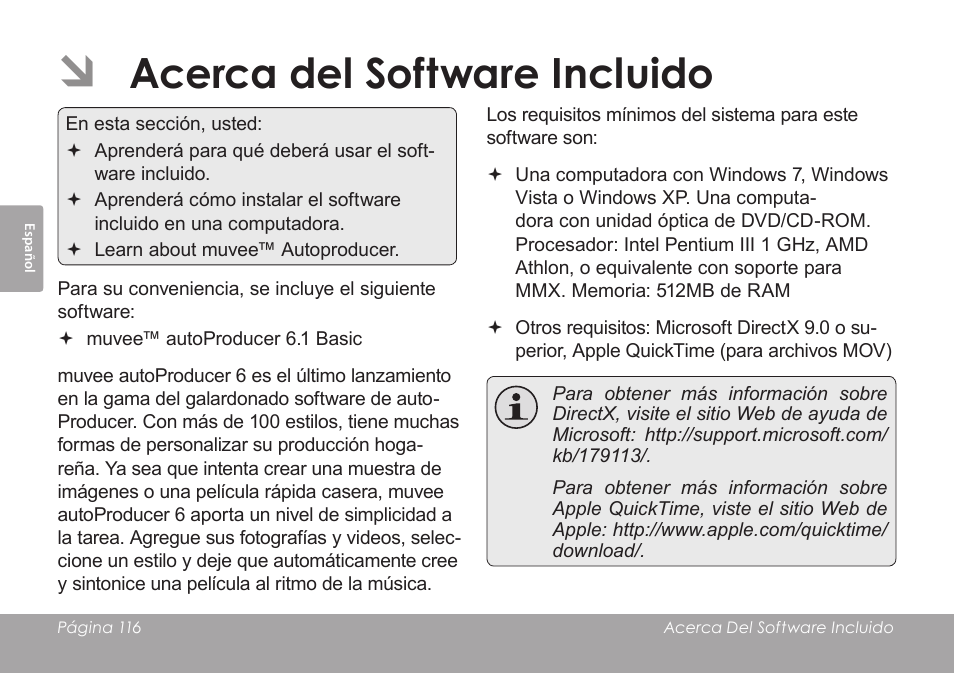 Acerca del software incluido | COBY SNAPP CAM4505 User Manual | Page 116 / 214