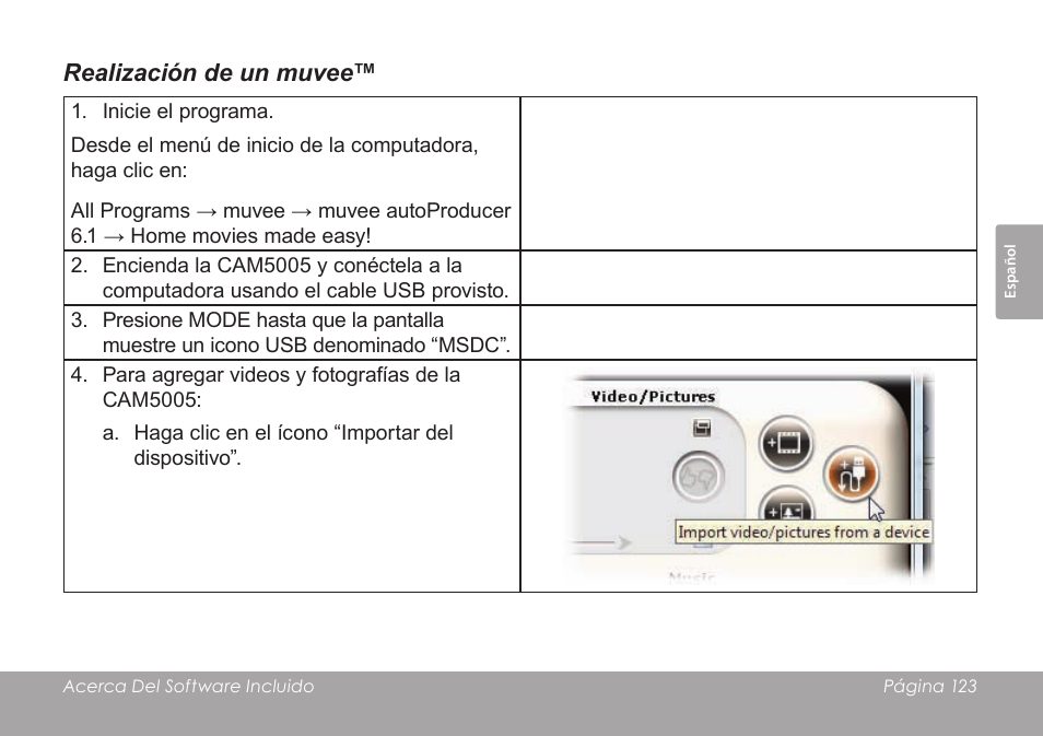 Realización de un muvee | COBY SNAPP CAM4505 User Manual | Page 123 / 214