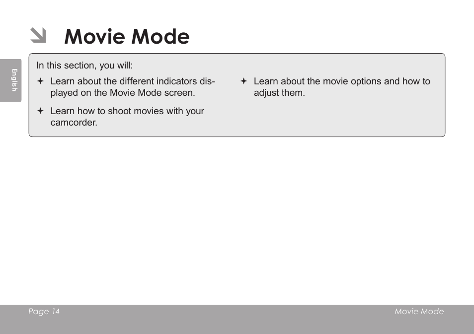 Movie mode | COBY SNAPP CAM4505 User Manual | Page 14 / 214