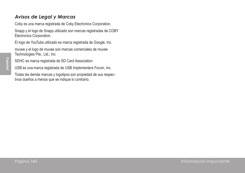 COBY SNAPP CAM4505 User Manual | Page 140 / 214