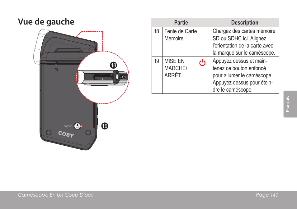 Vue de gauche | COBY SNAPP CAM4505 User Manual | Page 149 / 214