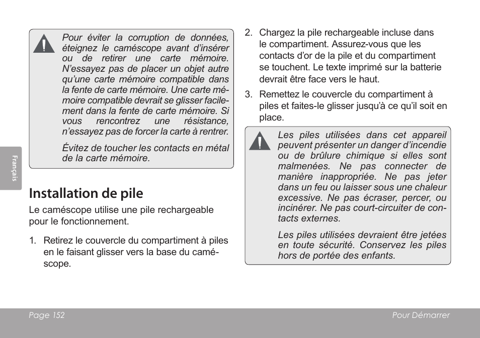 Installation de pile | COBY SNAPP CAM4505 User Manual | Page 152 / 214