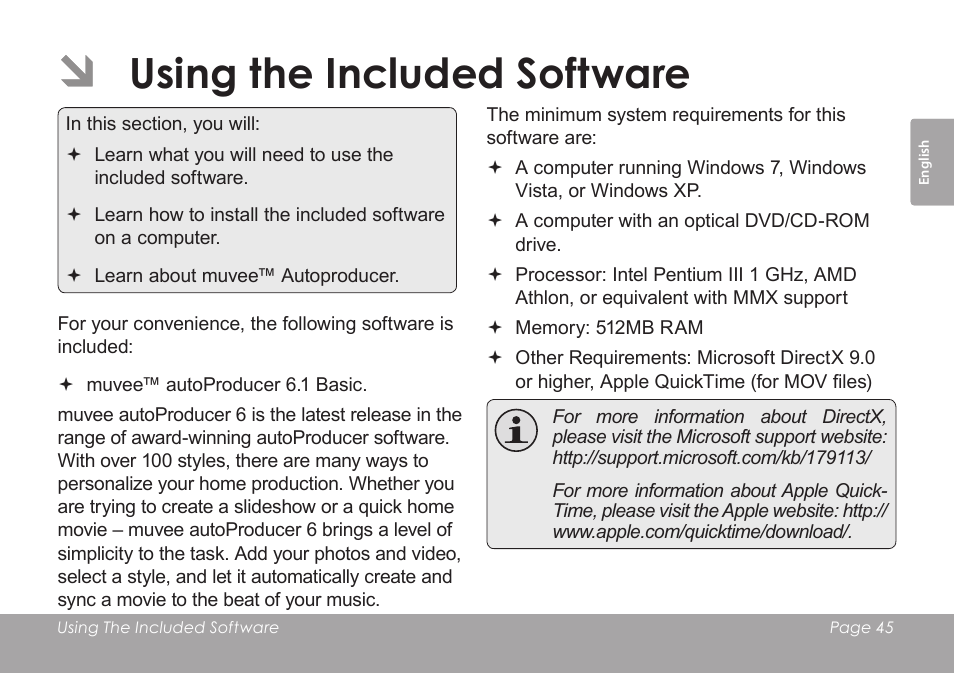 Using the included software | COBY SNAPP CAM4505 User Manual | Page 45 / 214