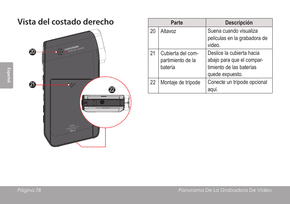 Vista del costado derecho | COBY SNAPP CAM4505 User Manual | Page 78 / 214