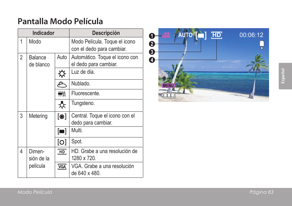 Pantalla modo película | COBY SNAPP CAM4505 User Manual | Page 83 / 214