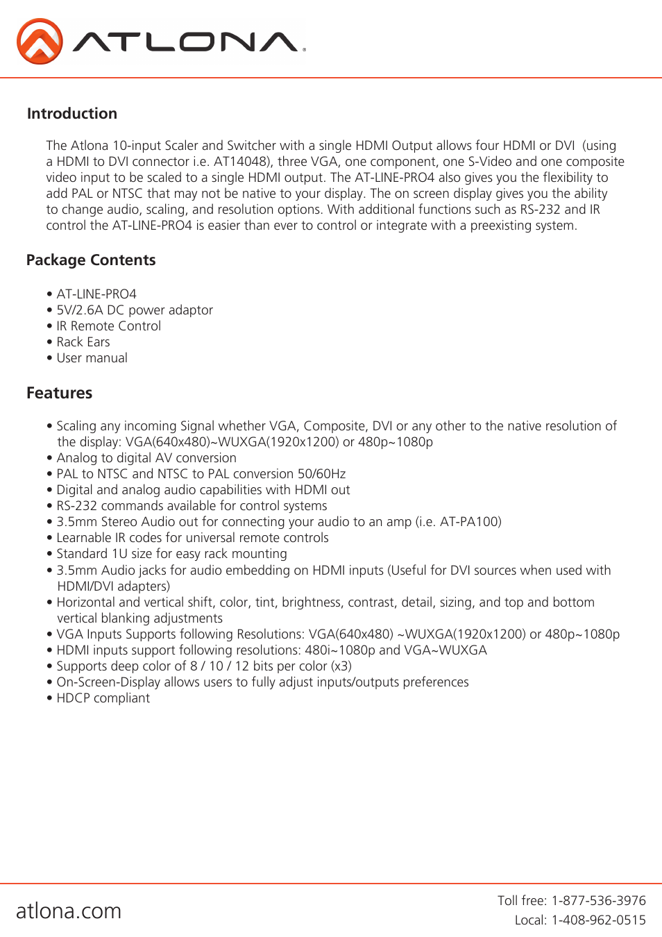 Atlona AT LINE PRO4 GEN2 User Manual | Page 3 / 14