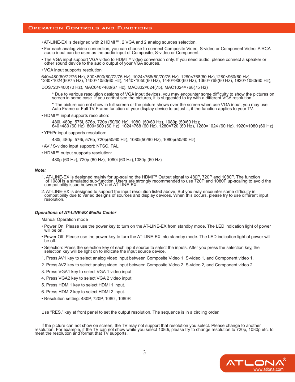 23 operation controls and functions | Atlona AT LINE EX User Manual | Page 5 / 9