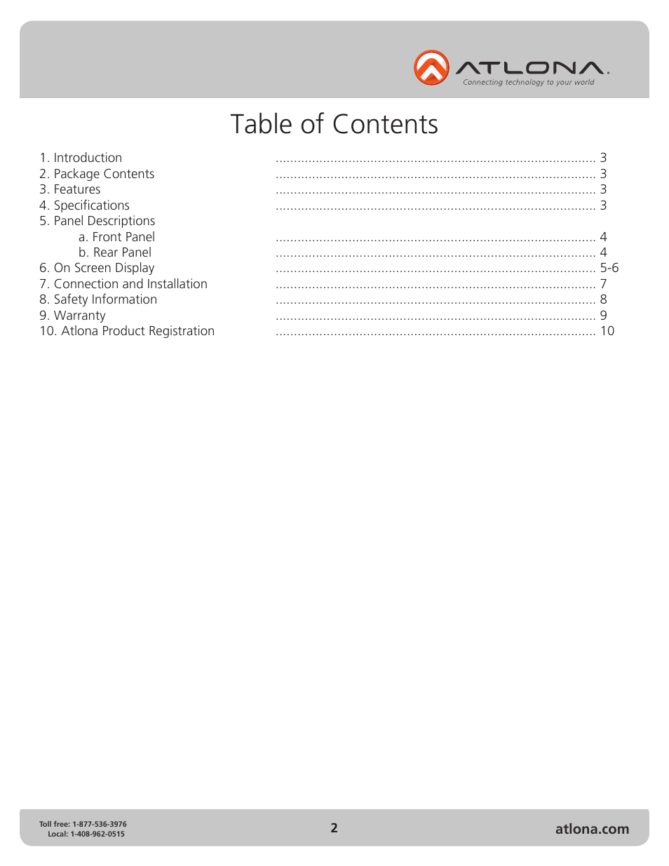 Atlona AT HSDI VGA User Manual | Page 2 / 10