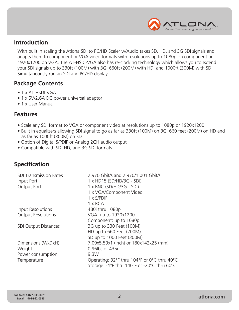 Atlona AT HSDI VGA User Manual | Page 3 / 10