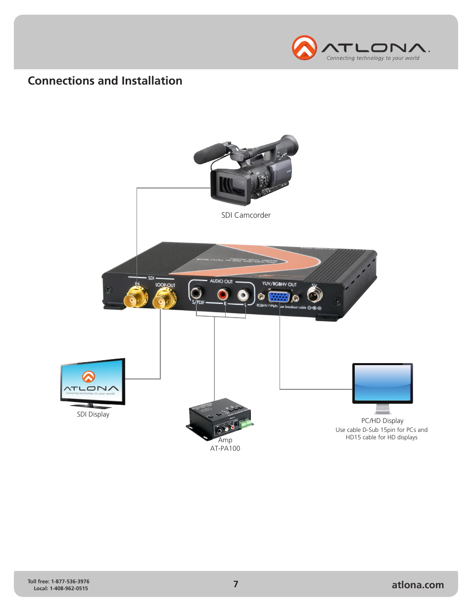 Connections and installation | Atlona AT HSDI VGA User Manual | Page 7 / 10