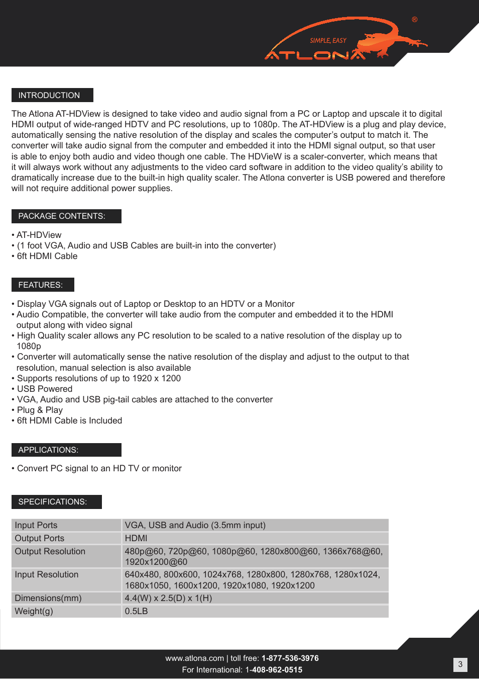 Atlona AT HDView User Manual | Page 3 / 11