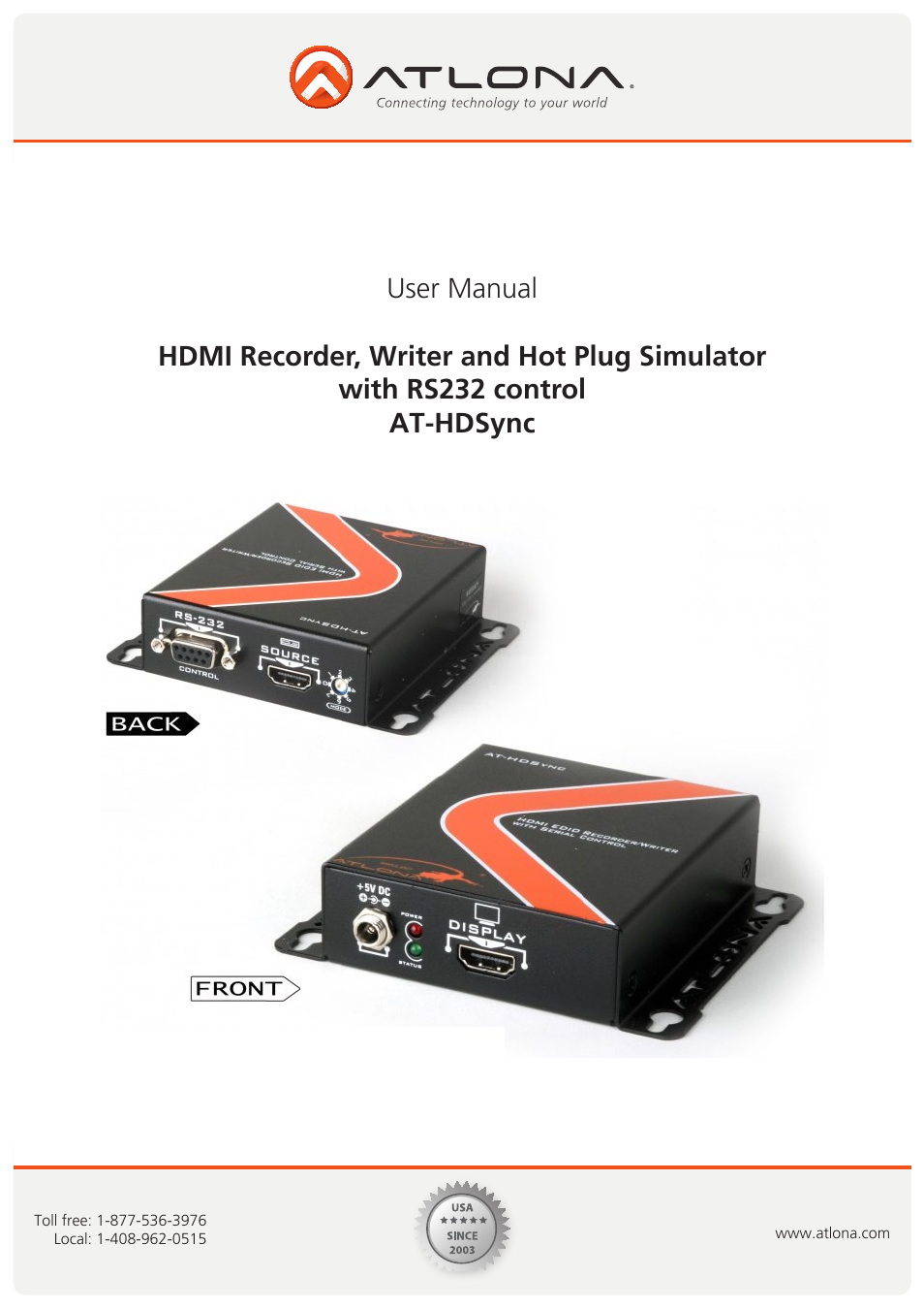 Atlona AT HDSync User Manual | 12 pages