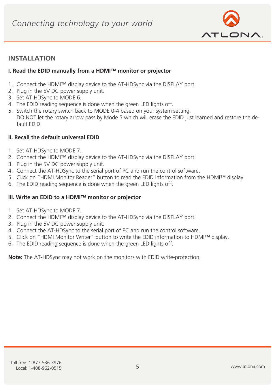 Installation | Atlona AT HDSync User Manual | Page 6 / 12