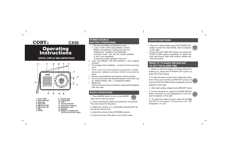 COBY CX50 User Manual | 2 pages