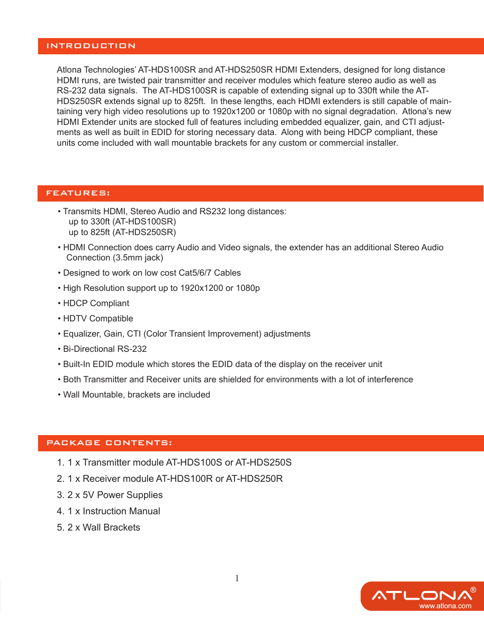 Atlona AT HDS100 User Manual | Page 3 / 10